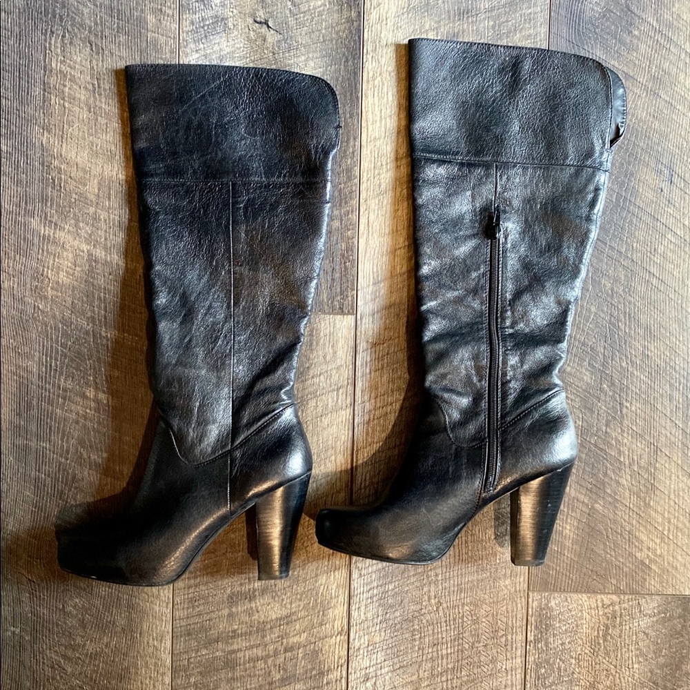 Steve Madden Grigio Tall Leather Boots Black 9.5